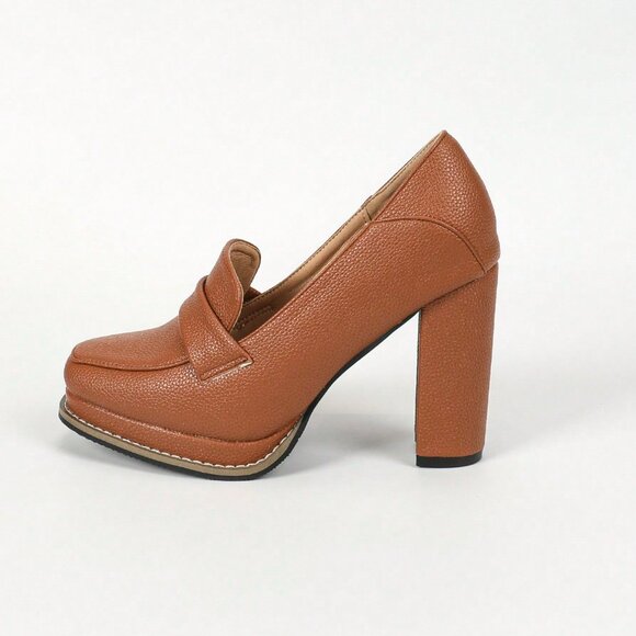 Brown Elegant Women's High Heel Square Toe Shoes - Picture 8 of 8